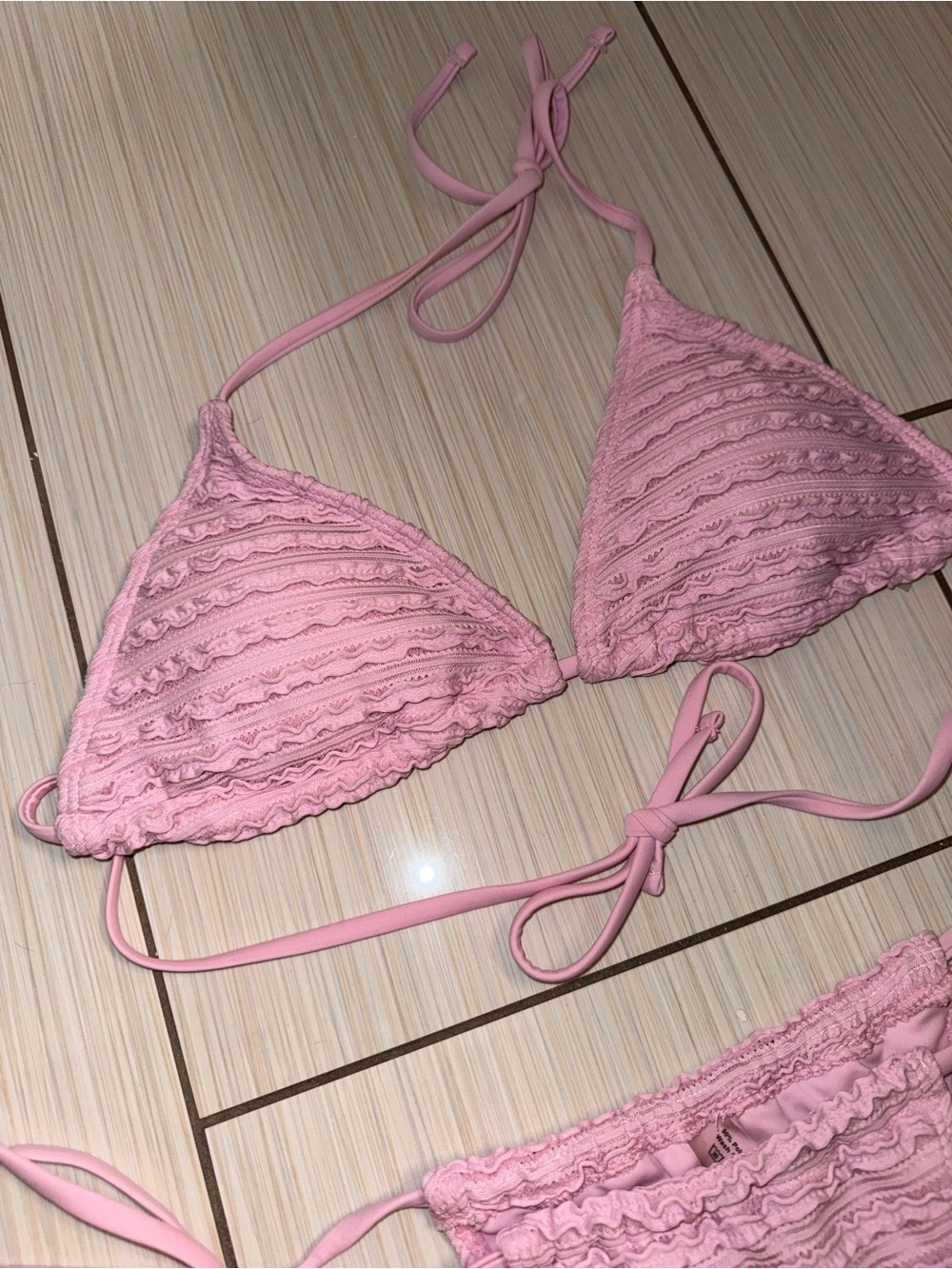 3 Piece Pink Triangle Bikini Set with Matching Sarong Size Small - Picture 2 of 7